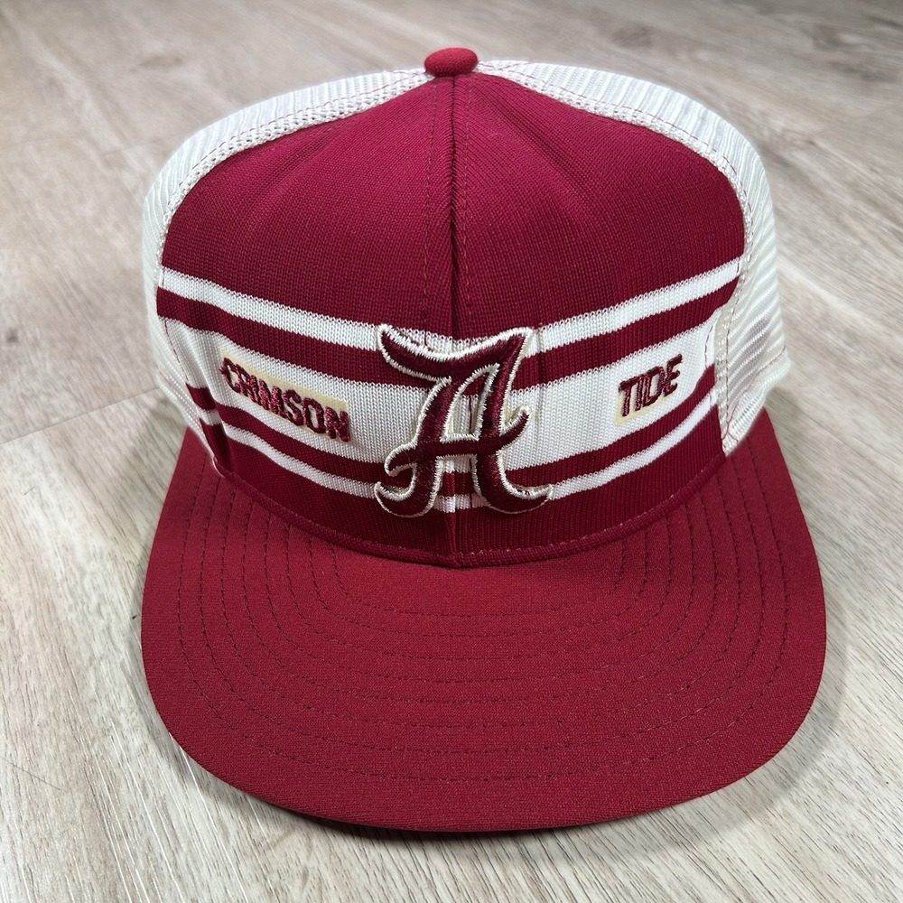 VTG 80s Alabama Crimson Tide Snapback Hat College AJD Red White Trucker Cap USA